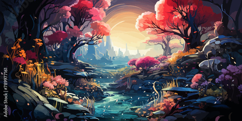 underwater world. Reefs and fish in the ocean. vector flat bright colors