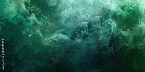 Abstract horror design with green and blue smoke on black