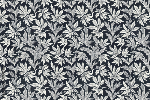Toile pattern tapestry. Arts and crafts. Monochrome botanical pattern background. Created with Generative AI technology