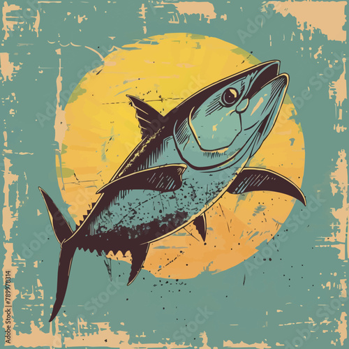 Bluefin Tuna - Hand drawn illustration of a Bluefin tuna in a vintage woodcut style