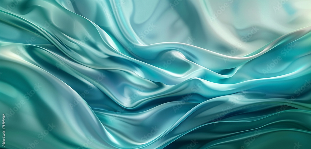 Fototapeta premium Refreshing teal 3D waves suggest purity, great for spa wellness imagery.