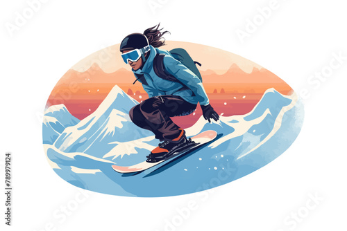 woman snowboarding vector flat minimalistic isolated illustration