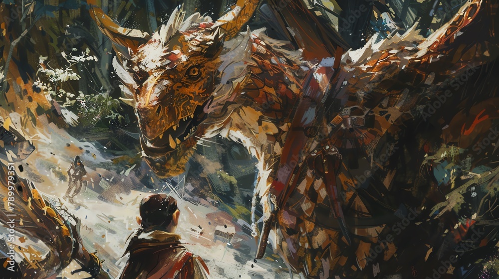 Bring to life the magic of mythical beings from modern novels in traditional oil painting, showcasing rear perspectives and unique camera angles to captivate viewers with a sense of wonder Bring to life the magic of mythical beings from modern novels in traditional oil painting, showcasing rear perspectives and unique camera angles to captivate viewers with a sense of wonder