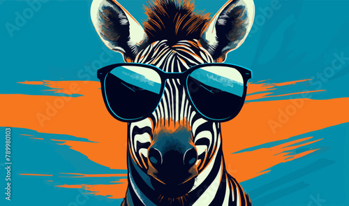 zebra wearing sunglasses vector illustration in the middle of the artboard