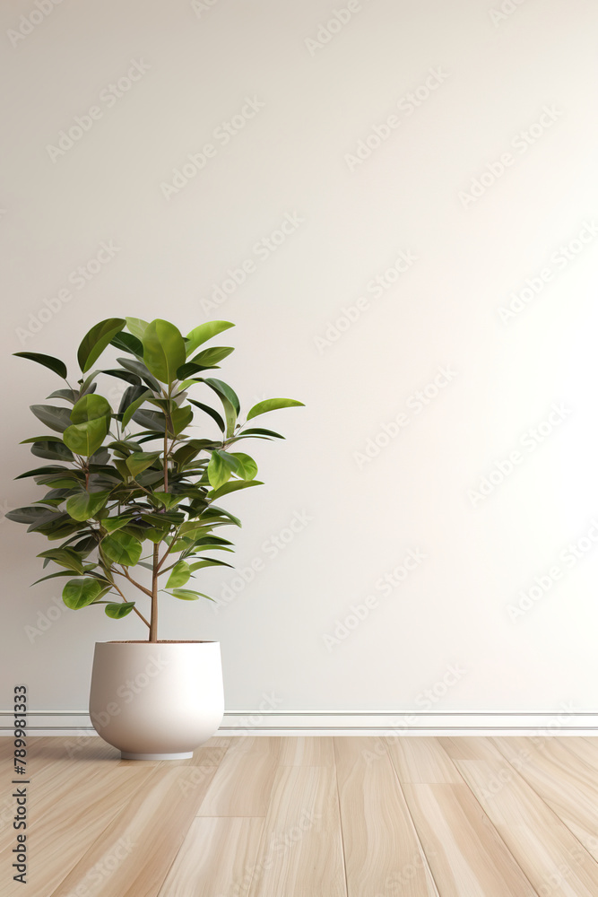 plant in a pot with wall in the background.