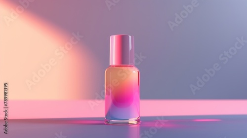  a foundation bottle with a gradient effect, transitioning from a soft pastel hue to a deeper tone. Highlight the smooth color transition and the artistic quality of the packaging. 