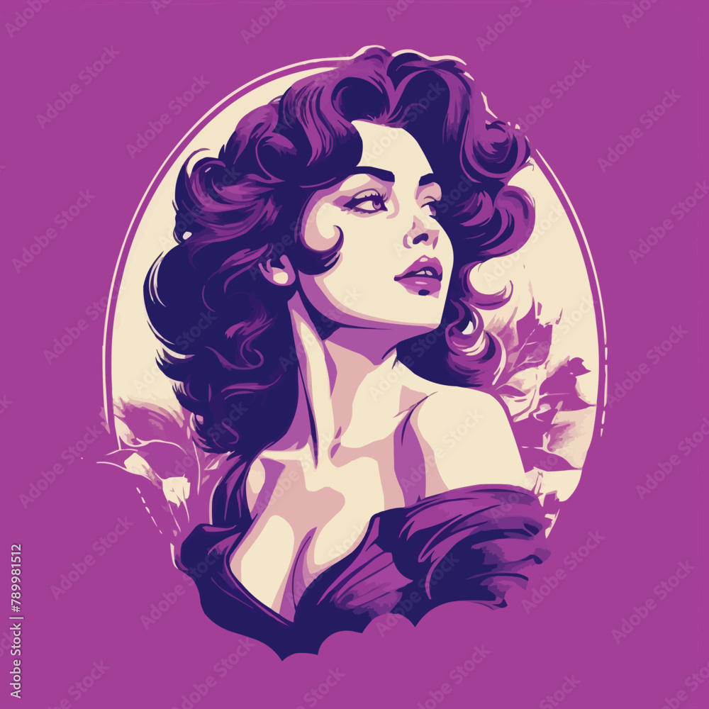 risograph purple vintage woman vector illustration