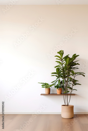 plant in a pot with wall in the background.