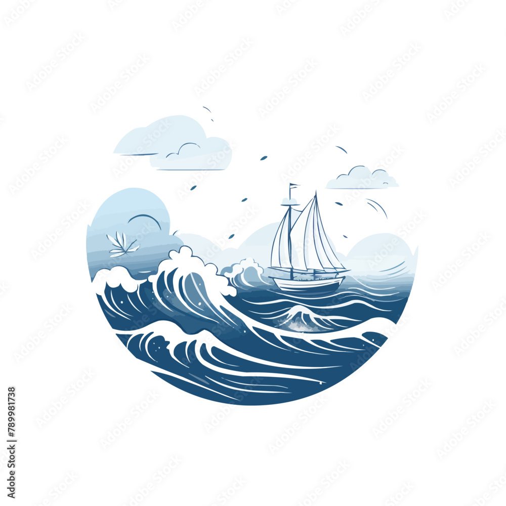 Naklejka premium Sea | Minimalist and Simple Line White background - Vector illustration