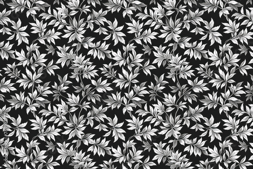 Toile pattern tapestry. Arts and crafts. Monochrome botanical pattern background. Created with Generative AI technology