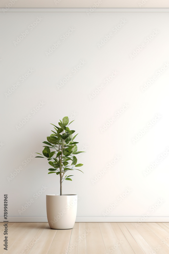 plant in a pot with wall in the background.