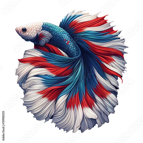 Siamese fighting fish in the colors of the national flag. Beautiful colors separated from the background. © Napatsorn