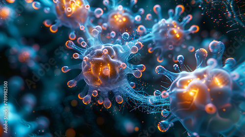 3D Render of Pathogens in a Biological Cellular Environment.
