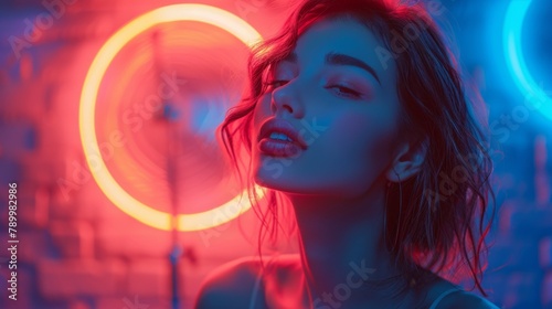 Captivating portrait of a young woman illuminated by a selfie ring light