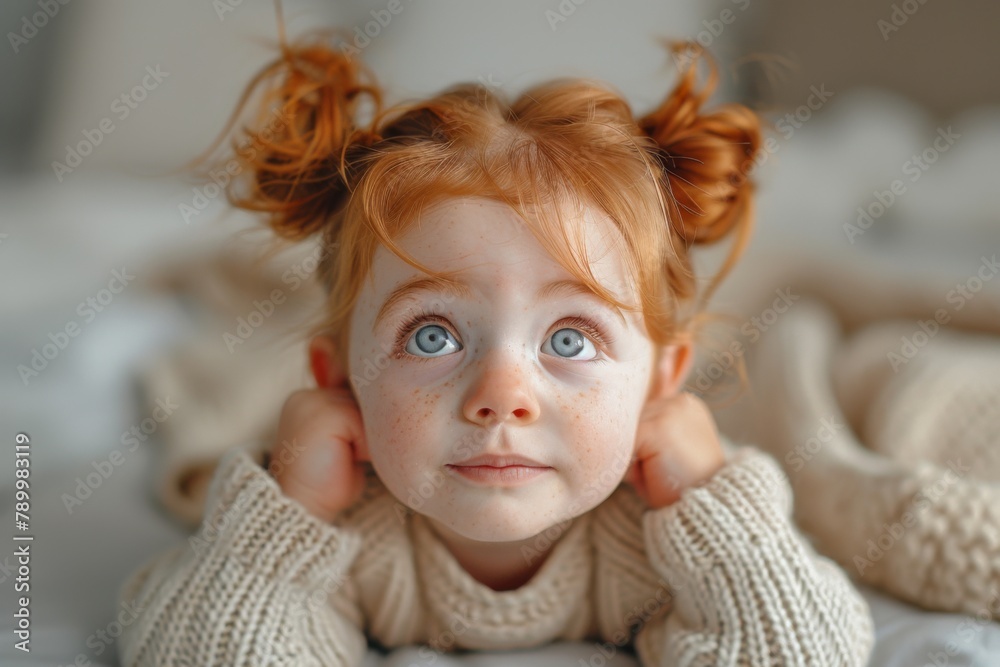 Expressive toddler with red hair showcasing emotion Expressive toddler with red hair showcasing emotion