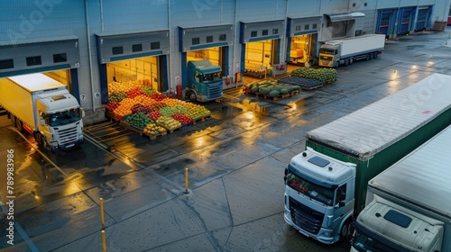 Refrigerated trucks at a loading dock