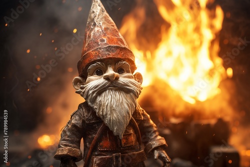 Transfiguration of a gnome into martensite steel, close-up, rusted texture, antique aura, mystical light, 