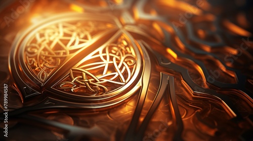 Visualization of Mozarabic patterns in Radiant Rune, macro shot, glowing details, soft lighting,  photo