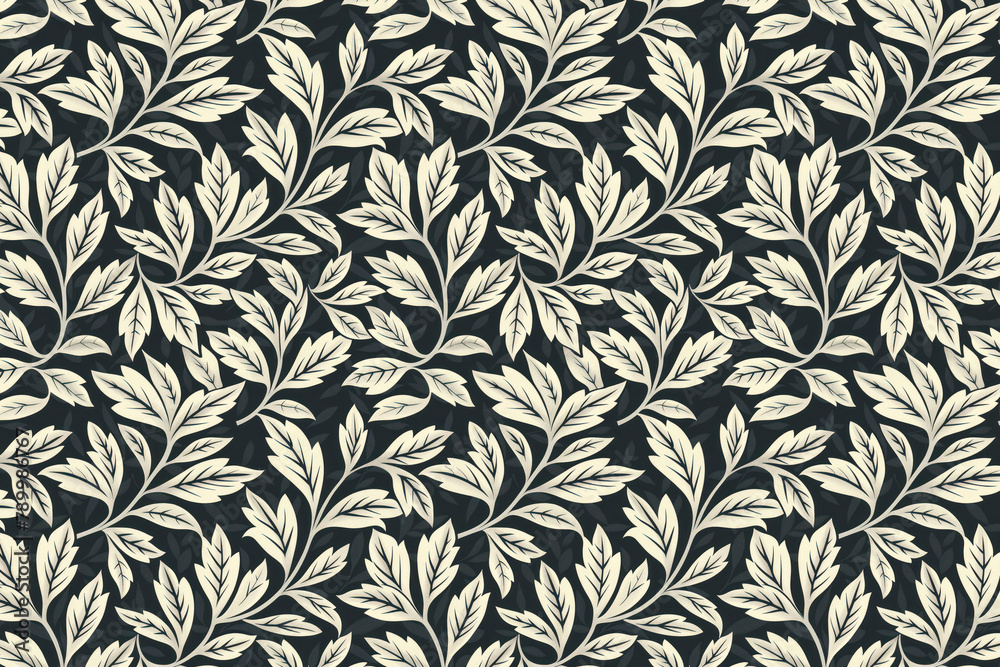 Toile pattern tapestry. Arts and crafts. Monochrome botanical pattern background. Created with Generative AI technology. Toile pattern tapestry. Arts and crafts. Monochrome botanical pattern background. Created with Generative AI technology.