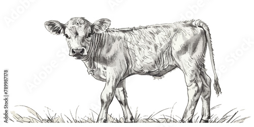 calf Engraving style. Simple pencil drawing. vector simple illustration