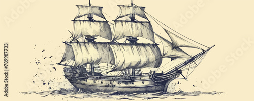 A large ship sails in the ocean with a storm brewing in the background