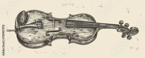 Vintage violin sketch hand drawn engraved style. vector simple illustration