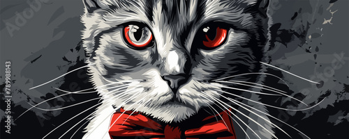 Portrait of scottish fold cat in bow tie gentleman. vector simple illustration