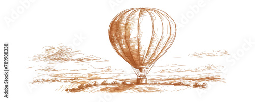 Hot air balloon aerostat sketch hand drawn . vector simple illustration