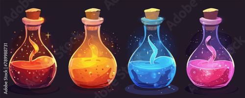 Cartoon elixir for strength mana and stamina. vector simple illustration