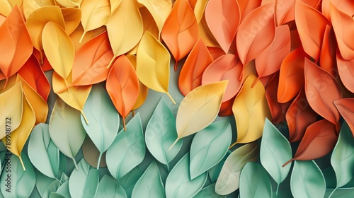 Abstract leaves create a unique wallpaper, a design that mimics natural patterns. Colorful plant texture, a background that represents flora.