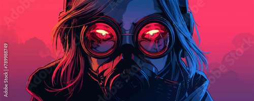 cyberpunk girl in futuristic gas mask with protective glasses cyberpunk girl in futuristic vector cartoon cyberpunk. vector simple illustration