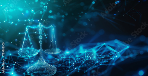 Unbiased artificial intelligence, Scales of Justice in Digital World Concept. photo