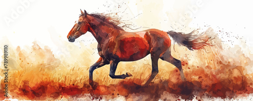A horse is running through a field of brown dirt