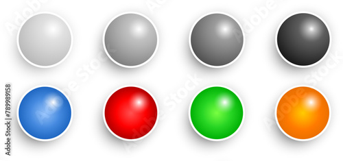 Colored buttons set, shiny and glossy colorful balls collection, multicolored vector illustration.
