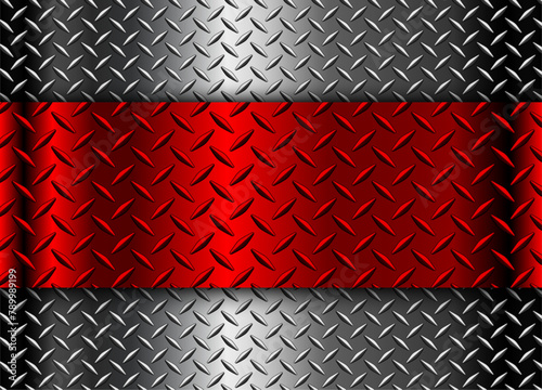 Silver red metal background with diamond plate texture pattern.
