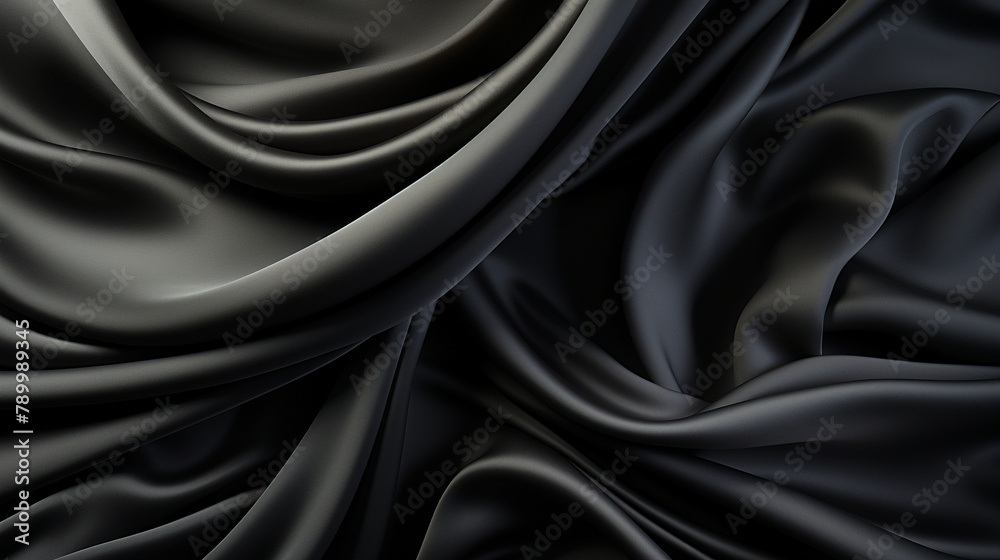 Black gray satin dark fabric texture luxurious shiny that is abstract silk cloth panorama background with patterns soft waves blur сreated with Generative Ai Black gray satin dark fabric texture luxurious shiny that is abstract silk cloth panorama background with patterns soft waves blur сreated with Generative Ai