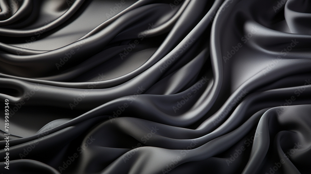 Black gray satin dark fabric texture luxurious shiny that is abstract silk cloth panorama background with patterns soft waves blur сreated with Generative Ai