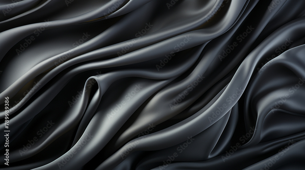 Black gray satin dark fabric texture luxurious shiny that is abstract silk cloth panorama background with patterns soft waves blur сreated with Generative Ai Black gray satin dark fabric texture luxurious shiny that is abstract silk cloth panorama background with patterns soft waves blur сreated with Generative Ai