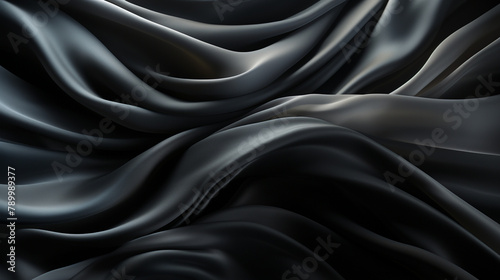 Black gray satin dark fabric texture luxurious shiny that is abstract silk cloth panorama background with patterns soft waves blur сreated with Generative Ai