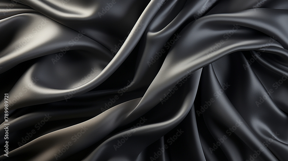 Black gray satin dark fabric texture luxurious shiny that is abstract silk cloth panorama background with patterns soft waves blur сreated with Generative Ai Black gray satin dark fabric texture luxurious shiny that is abstract silk cloth panorama background with patterns soft waves blur сreated with Generative Ai