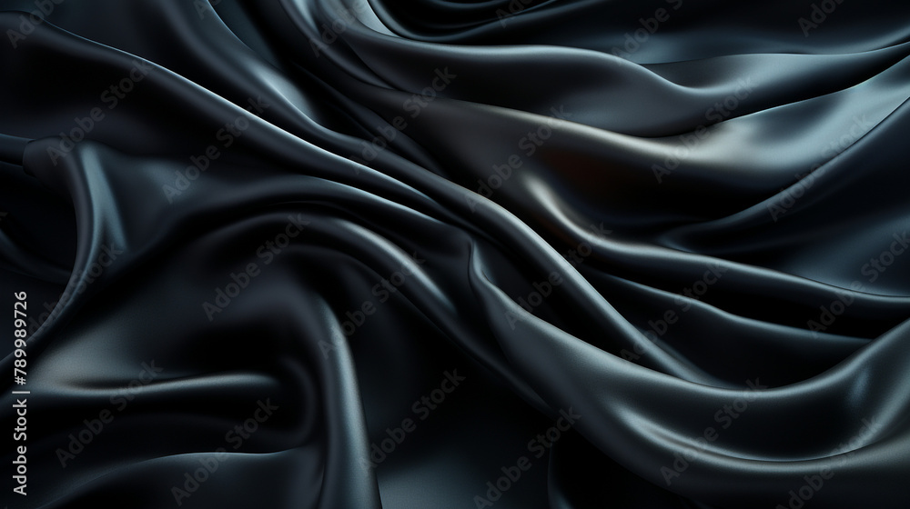 Black gray satin dark fabric texture luxurious shiny that is abstract silk cloth panorama background with patterns soft waves blur сreated with Generative Ai