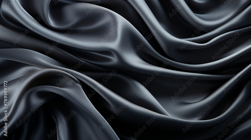 Black gray satin dark fabric texture luxurious shiny that is abstract silk cloth panorama background with patterns soft waves blur сreated with Generative Ai Black gray satin dark fabric texture luxurious shiny that is abstract silk cloth panorama background with patterns soft waves blur сreated with Generative Ai