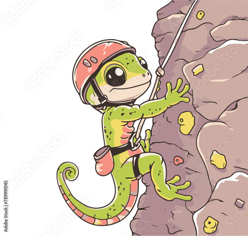 Funny Gecko Climbing Vector Illustration of Artistic Character Design