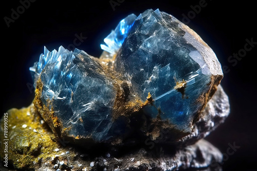 Schmiederite is rare precious natural stone on black background. AI generated. Header banner mockup with space.