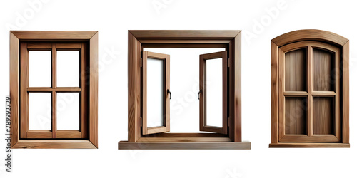 Wooden window and windows with shutters، cut out 