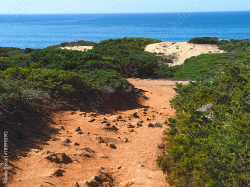 Hiking adventure fishermans trail named Rota Vicentina through the beautiful nature of Portugal photo