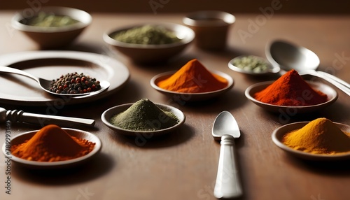 Spices-on-table-with-cutlery-silhouette--close-up photo
