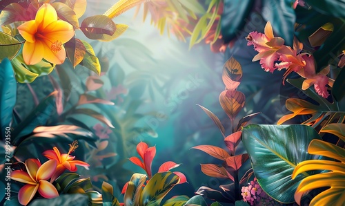 Capture the vibrancy and depth of an eye-level angle viewpoint in Traditional Art Medium Portray an uncommon botanical collection with vibrant watercolor strokes  bringing life to the unique flora