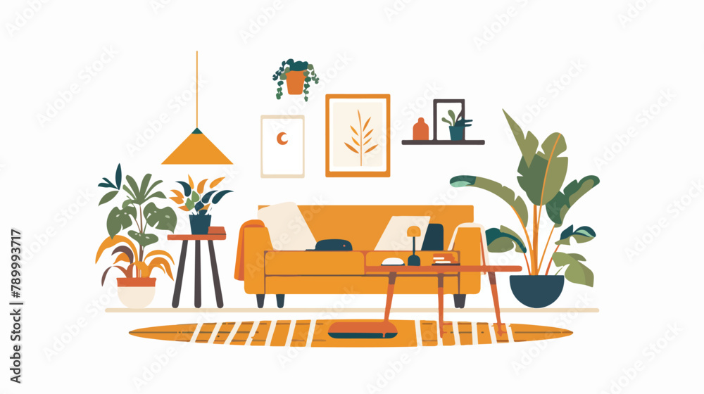 Living room interior. Flat vector illustration Hand d