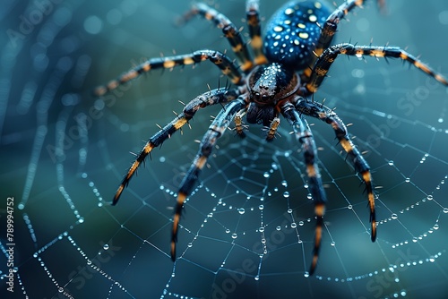 Spider Close Up on Web. Generative AI